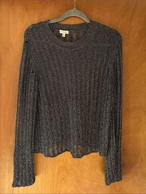 Anthropologie Metallic Black Ribbed Knit Long Sleeve Sweater